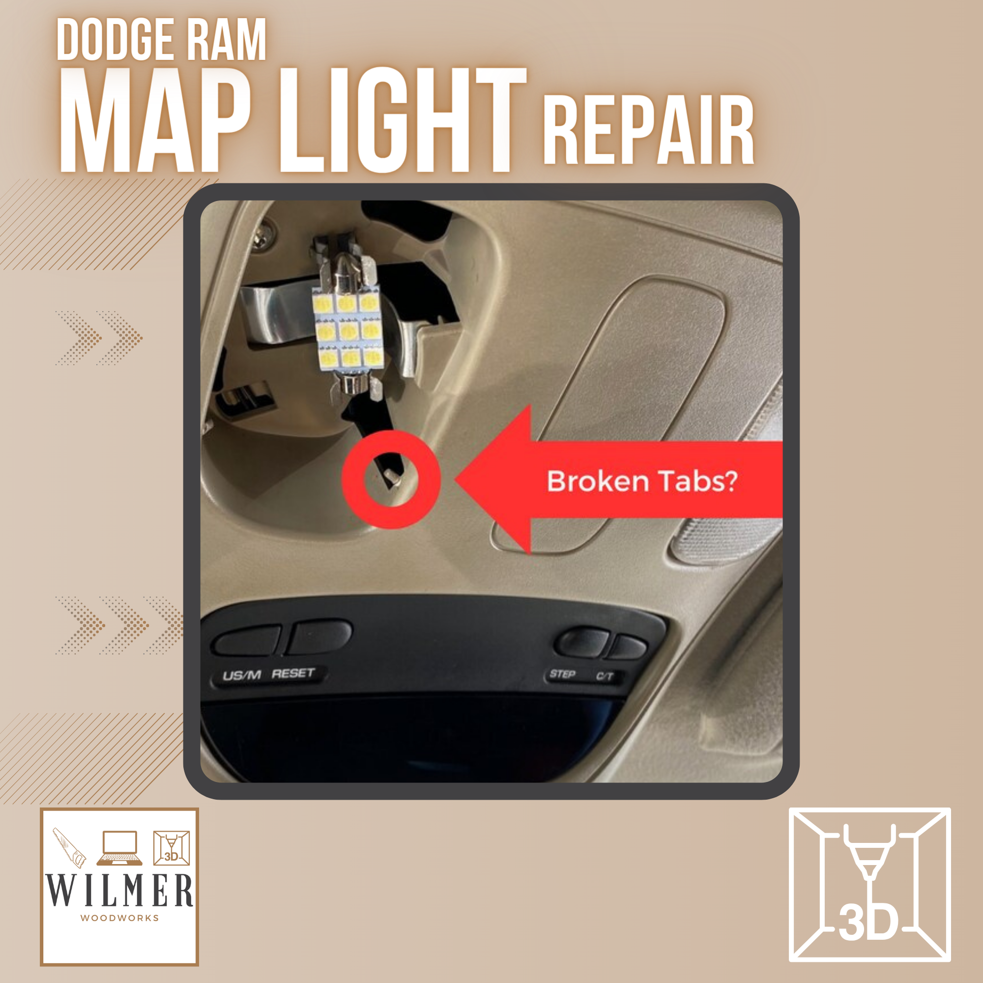 Replacement Dodge Ram 1500 2006-2009 Map Light Repair Bracket - 56049824AC 1 Replacement Dodge Ram 1500 2006-2009 Map Light Repair Bracket - 56049824AC