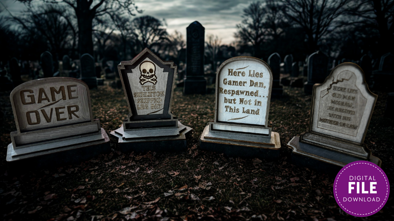 Laser Cut Halloween Tombstone Sign Pack – 4 Funny SVG Files 1 Laser Cut Halloween Tombstone Sign Pack – 4 Funny SVG Files