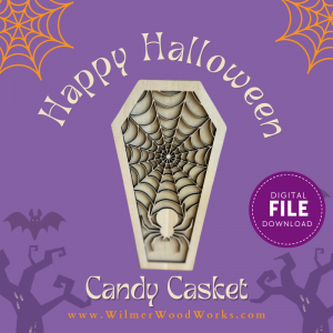 Halloween Laser Cut Candy Box SVG – Coffin Design with Spider Web Lid for XTool & LightBurn
