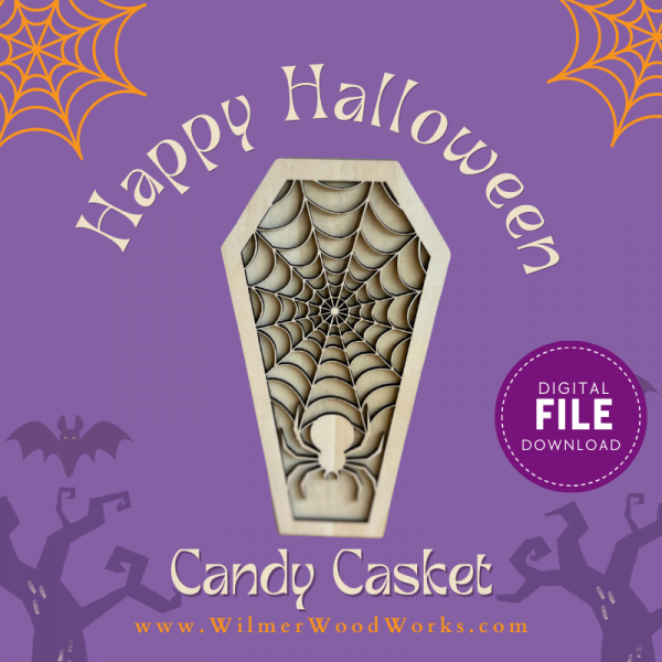 Halloween Laser Cut Candy Box SVG – Coffin Design with Spider Web Lid for XTool & LightBurn