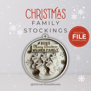 Personalized Christmas Stocking Ornament SVG – Family Name Laser Cut File