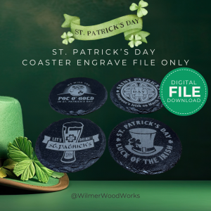 St. Patrick’s Day Coaster SVG Bundle | 9 Laser Cut Files for Slate or Wood | Glowforge, LightBurn & xTool Ready
