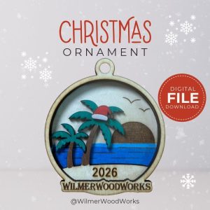 Personalized Tropical Christmas Ornament SVG | 3-Layer Laser Cut File | Custom Name Palm Tree Ornament